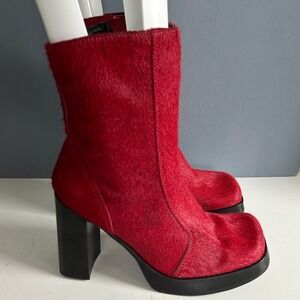 Y2K Steve Madden Platform Boots Size 11 Red Square Toe Block Heel Bratz NEW